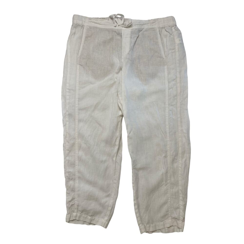 J.JILL Love Linen White 100% Linen Wide Leg Crop Pull On Pants Size Large Petite